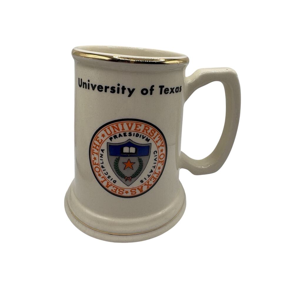 Vintage Seal Of The University Of Texas Beer Stein Drinking Mug Gold Trim 20oz